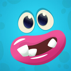 Obraz premium Cute Cartoon Monster Face Illustration. Funny Character Design Isolated. Great for Halloween party decoration or package design