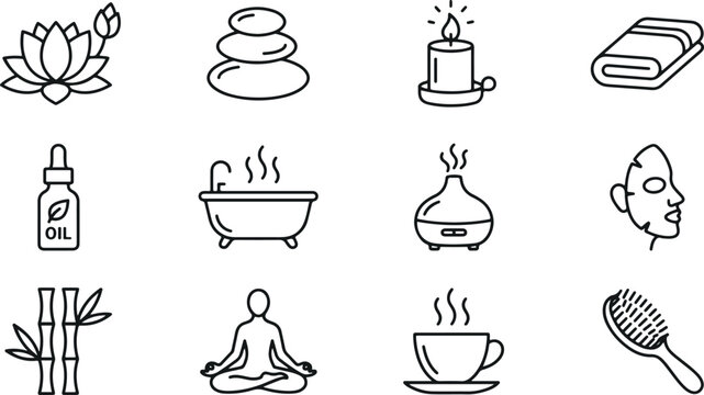 Relaxation icons set for wellness and meditation