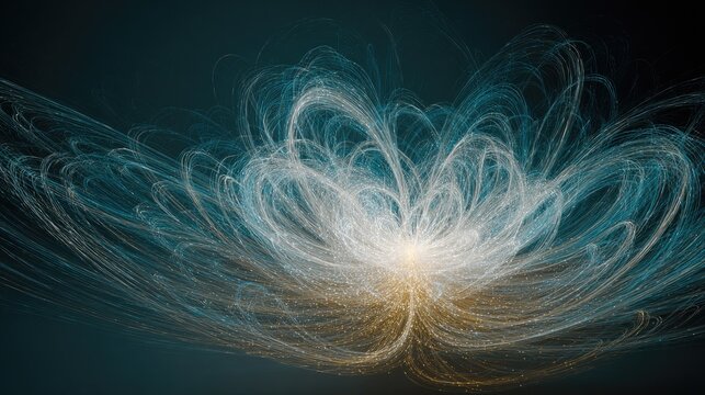 Abstract glowing luminous particle bloom on dark background