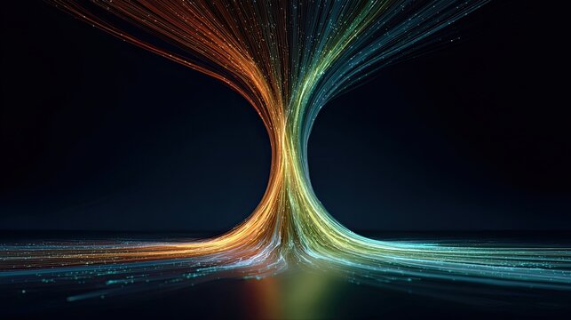 Abstract energy streams flowing upwards, meeting, and swirling