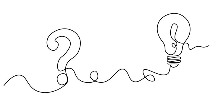 Continuous line drawing of a question mark uncertainty problem solving, line art vector illustration