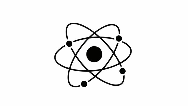 Abstract atomic structure illustration, minimalistic design, black and white colors, concept