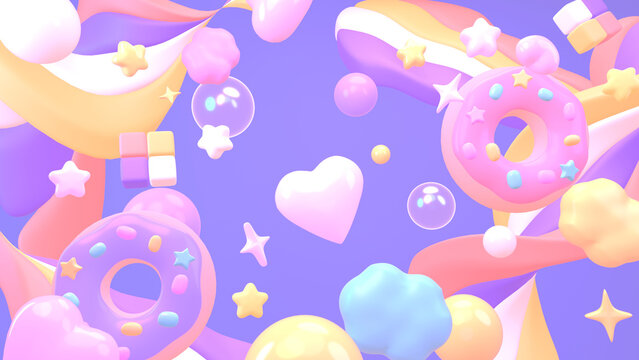 3D render of abstract geometric shapes and donuts.