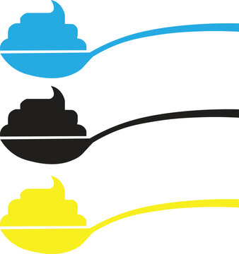 Minimalist spoon icons with swirl cream, colorful kitchen utensil vector set, blue black and yellow food serving symbols for menu design