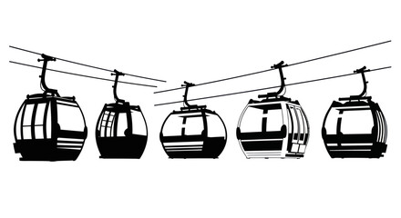 Silhouettes of Gondola Cable Cars on White Background © purnama