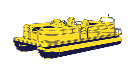 Yellow Pontoon Boat Illustration, Watercraft, Leisure Activity, Outdoor Recreation © purnama