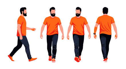 Obraz premium Man Walking Cycle Animation, Front, Side, Back Views, Flat Design
