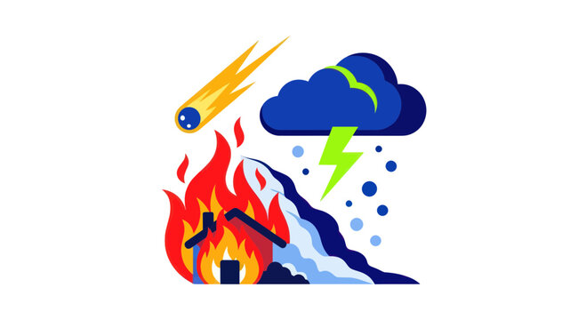 Natural Disasters Collage: Fire, Flood, Storm, Meteorite
