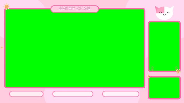 Kawaii Pink Cat Anime Stream Overlay for Live Streaming Green Screen Loop