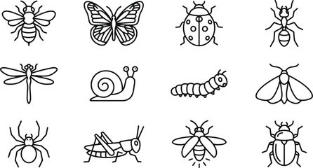 Black and white insect and bug illustration set © rahima96