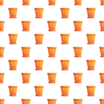 Seamless pattern with repeating clay terracotta flowerpots on white background