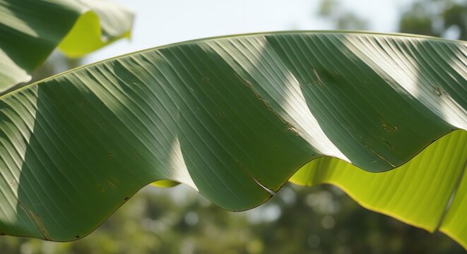 Large Banana Leaf Close Up in Sunlit Outdoor Setting