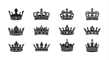 Obraz premium Luxury crowns set vector illustration isolated on white background black and white.