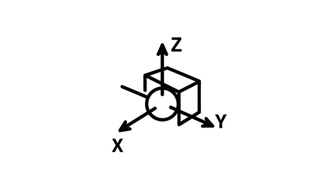 3D Axis Coordinate System Icon with Geometric Shape