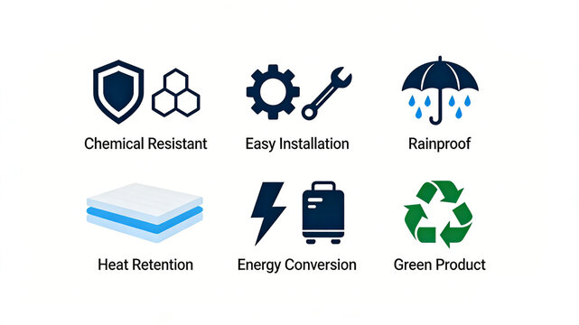 Shield honeycomb, gear wrench, and umbrella icon, resistant to chemical corrosion, easy to install and rainproof, insulated and energy-saving, are green and environmentally friendly home materials.
