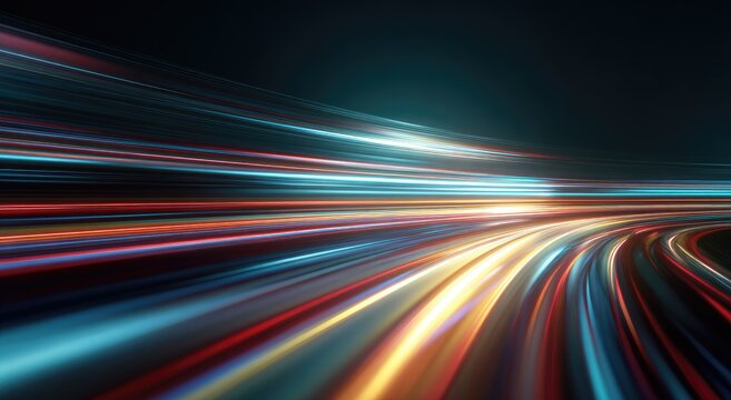 Streaks of colorful light paint a motion blur of speed and abstract energy