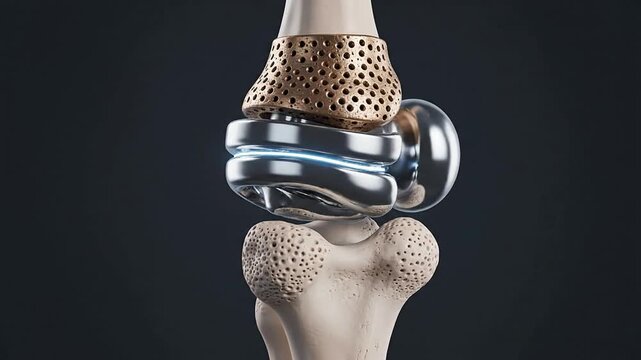 High-Quality 4K CGI Medical Depiction of Femoral Implant With Intricate Design Elements in a Clinical Context