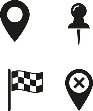 Collection of map and location pointer icons including flags and pins