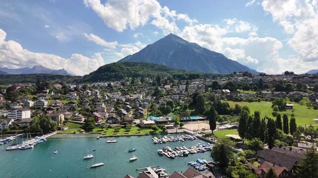 Scenic Spiez Village and Lake Thun in Switzerland