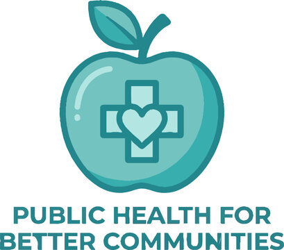 Teal apple logo with heart and cross for public health