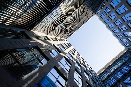 Looking up at the building's exterior