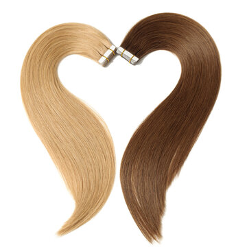various colors of straight tape in human hair extensions in heart shape