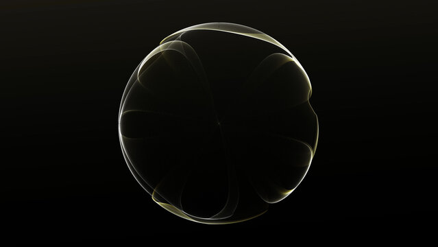 Dark glass sphere with soft yellow glow, abstract futuristic orb with subtle energy light, minimal black background and elegant digital mood.