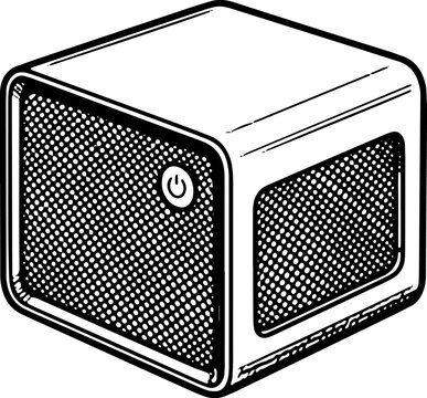 Cube Mini PC with Mesh Ventilation Black and White Vector Illustration
