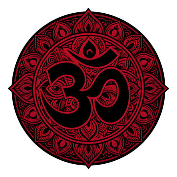 Sacred Om Symbol Mandala Design Element Isolated on Transparent Background