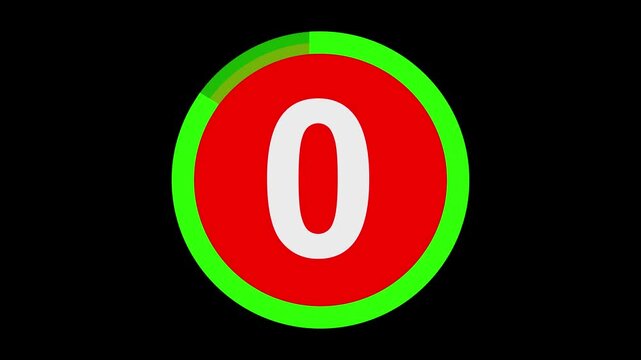 five second countdown animation from 6 seconds to 0 seconds on a transparent background, 6 second countdown timer with alpha channel,