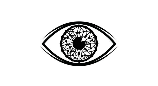 Abstract Digital Eye Symbol with Geometric Network Lines