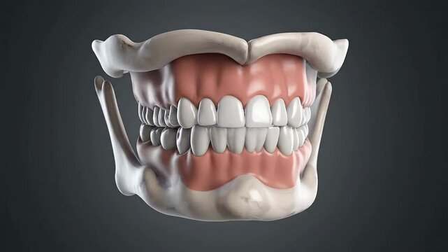 High-Resolution CGI Representation of Underbite Condition with Detailed Dental Anatomy in 3D Visualization Against a Dark Gray Background