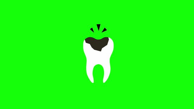 Animation of a cavity on a green screen background. Pain. The concept of maintaining dental hygiene.