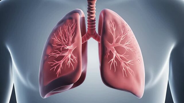 High-Resolution CGI Visualization Of Healthy Human Lungs Demonstrating Lung Function And Anatomy With Detailed Bronchial Structure Set Against Soft Gradient Background