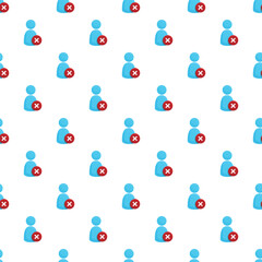 Fototapeta premium Seamless pattern with blue user figures and red delete icons, symbolizing account removal
