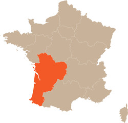 Fototapeta premium Nouvelle-Aquitaine Region Location on Map of France Editable Cartographic Illustration.