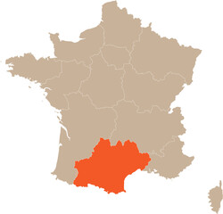 Obraz premium Occitanie Region Location on Map of France Editable Cartographic Illustration.