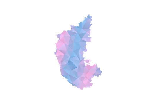 karnataka Map - Polygon Style Vector Illustration in Pastel Blue and Pink Gradient, Low Poly Geometric Design, Isolated on White Background for Infographics and Education.