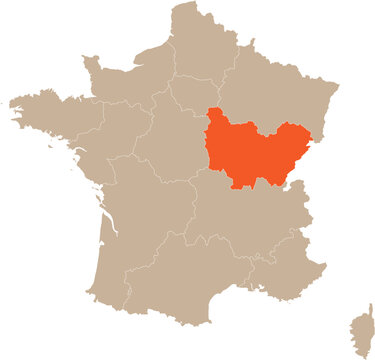 Bourgogne-Franche-Comte Region Location on Map of France Editable Cartographic Illustration.
