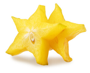 Fototapeta premium Two slices of star fruit or carambola isolated on white background with clipping path.