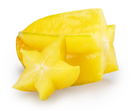 Slices of star fruit or carambola isolated on white background with clipping path.