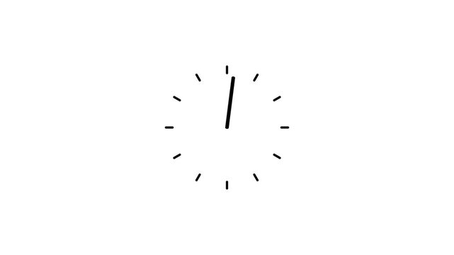 Analog clock icon with moving arrows in 12 hour loop. Stopwatch animation. Timer and 4k animation