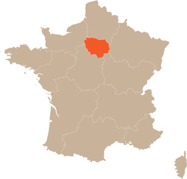 Ile-De-France Location on Map of France Editable Cartographic Illustration
