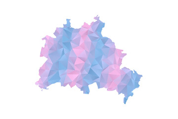 Fototapeta premium Berlin Map - Polygon Style Vector Illustration in Pastel Blue and Pink Gradient, Low Poly Geometric Design, Isolated on White Background for Infographics and Education.