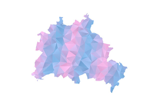 Berlin Map - Polygon Style Vector Illustration in Pastel Blue and Pink Gradient, Low Poly Geometric Design, Isolated on White Background for Infographics and Education.