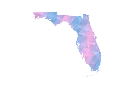 Florida Map - Polygon Style Vector Illustration in Pastel Blue and Pink Gradient, Low Poly Geometric Design, Isolated on White Background for Infographics and Education.
