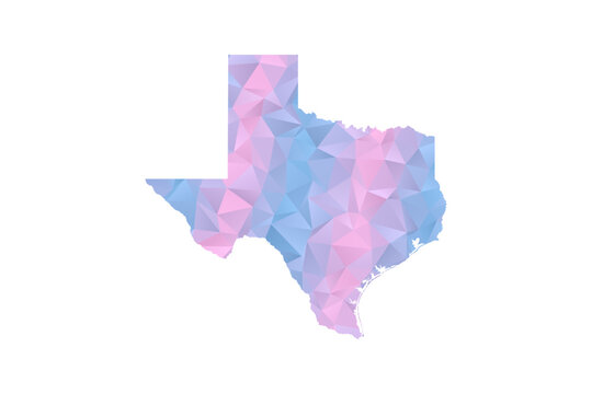 Texas Map - Polygon Style Vector Illustration in Pastel Blue and Pink Gradient, Low Poly Geometric Design, Isolated on White Background for Infographics and Education.