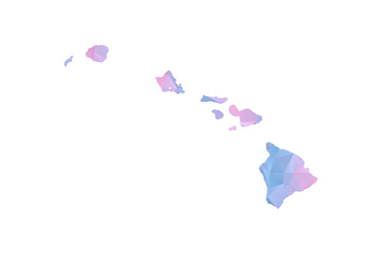 Hawaii Map - Polygon Style Vector Illustration in Pastel Blue and Pink Gradient, Low Poly Geometric Design, Isolated on White Background for Infographics and Education.