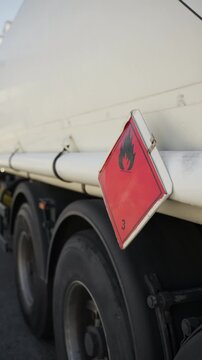 Flammability symbol on the side of a tanker truck