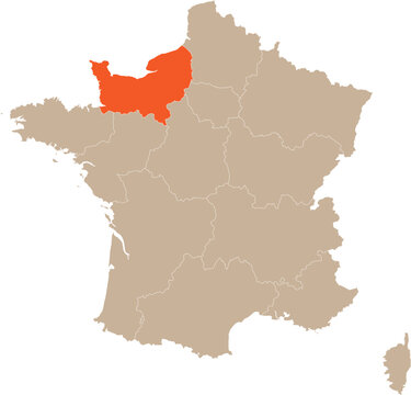 Normandie Location on Map of France Editable Cartographic Illustration